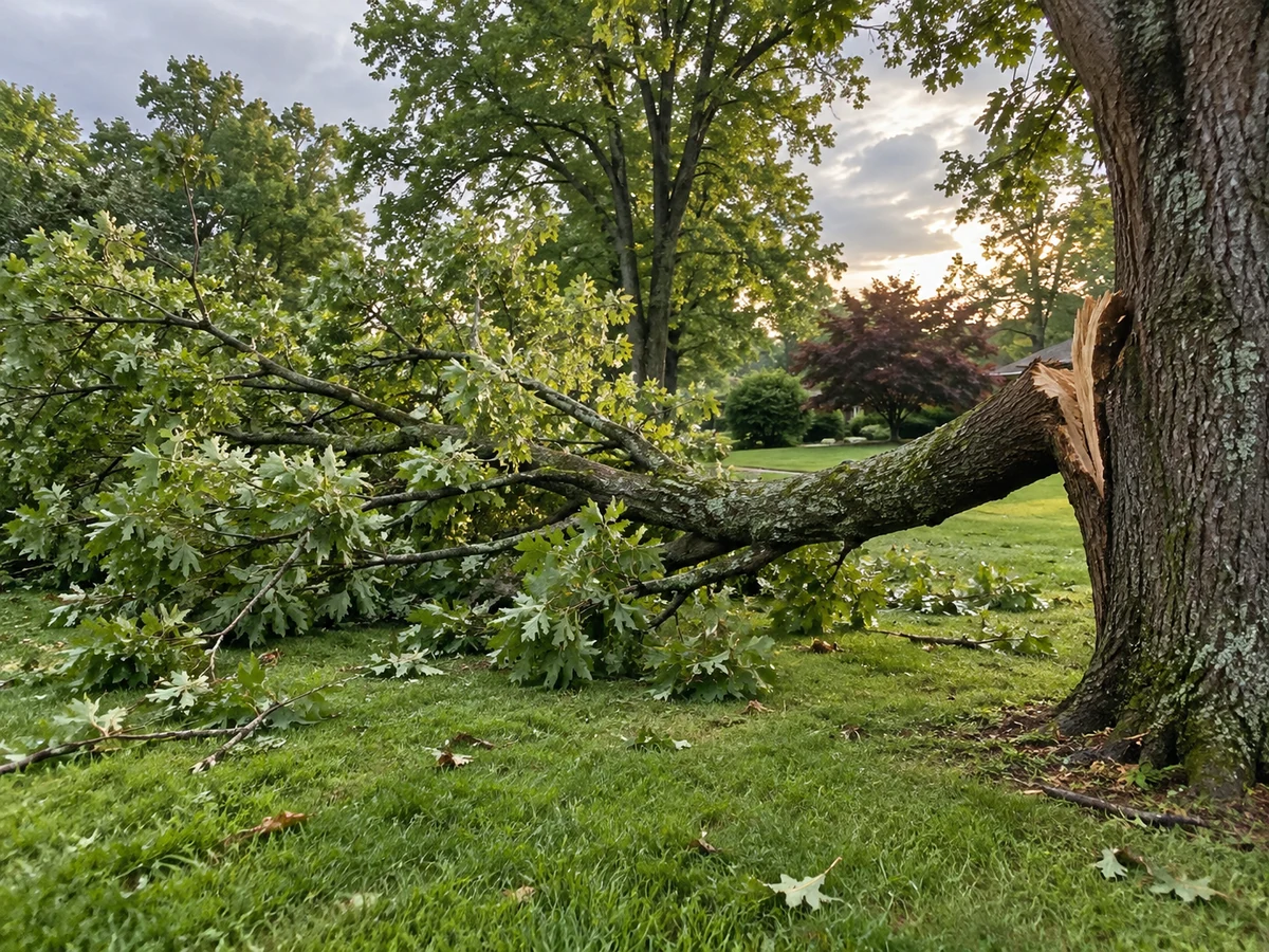 A broken tree limb following a storm.